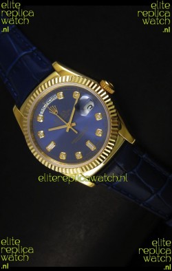 Rolex Day Date 36MM Yellow Gold Swiss Replica Watch - Dark Blue Dial