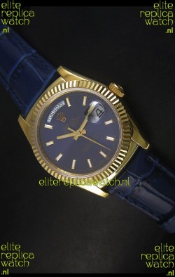 Rolex Day Date 36MM Yellow Gold Swiss Replica Watch - Dark Blue Dial