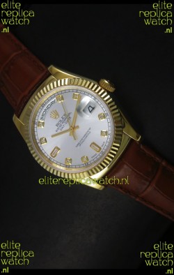 Rolex Day Date 36MM Yellow Gold Swiss Replica Watch - Silver Dial 